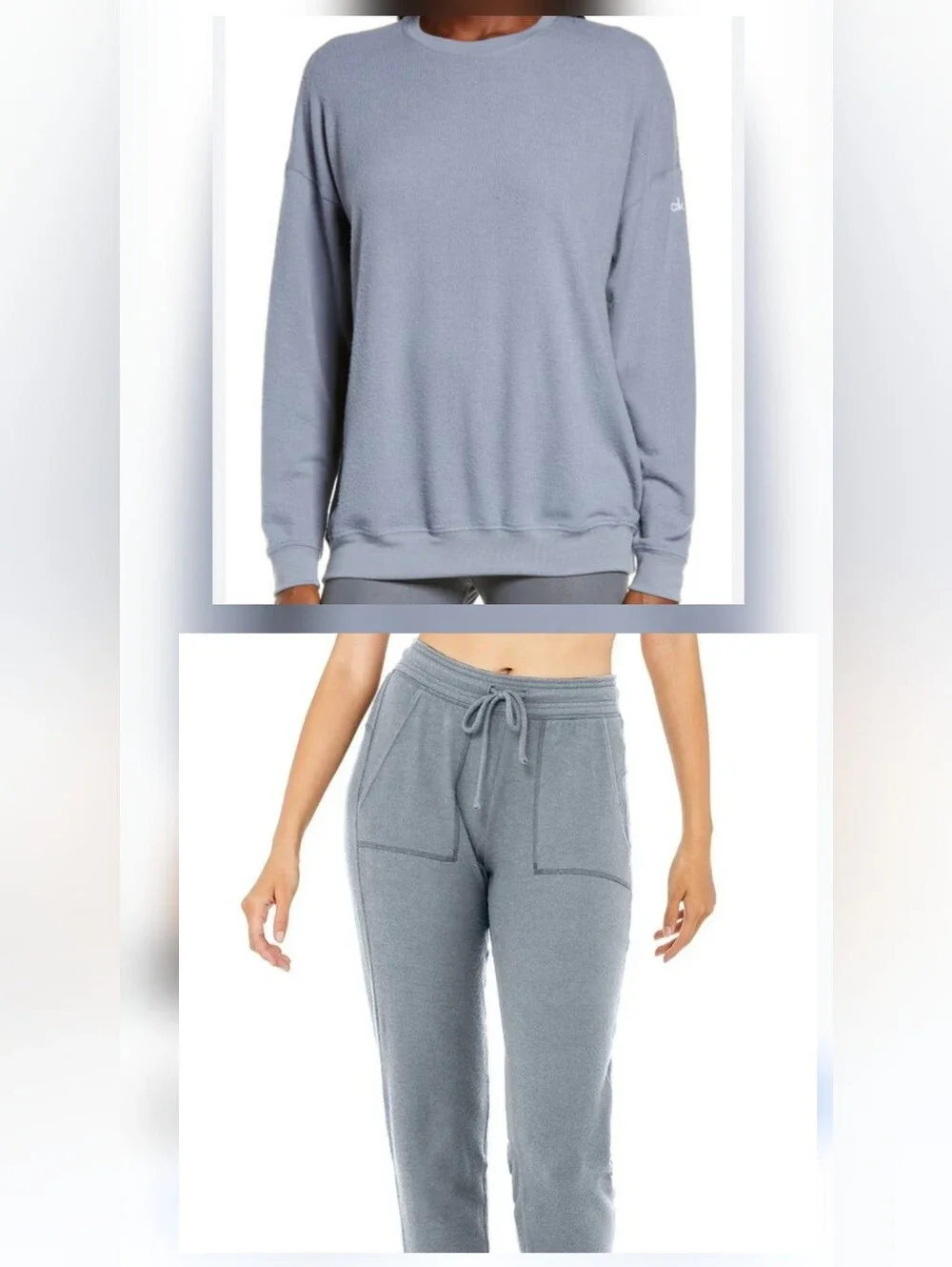 Alo Yoga Soho 2pc SET Crewneck Pullover & Jogger in Steel Blue sz Sml Med